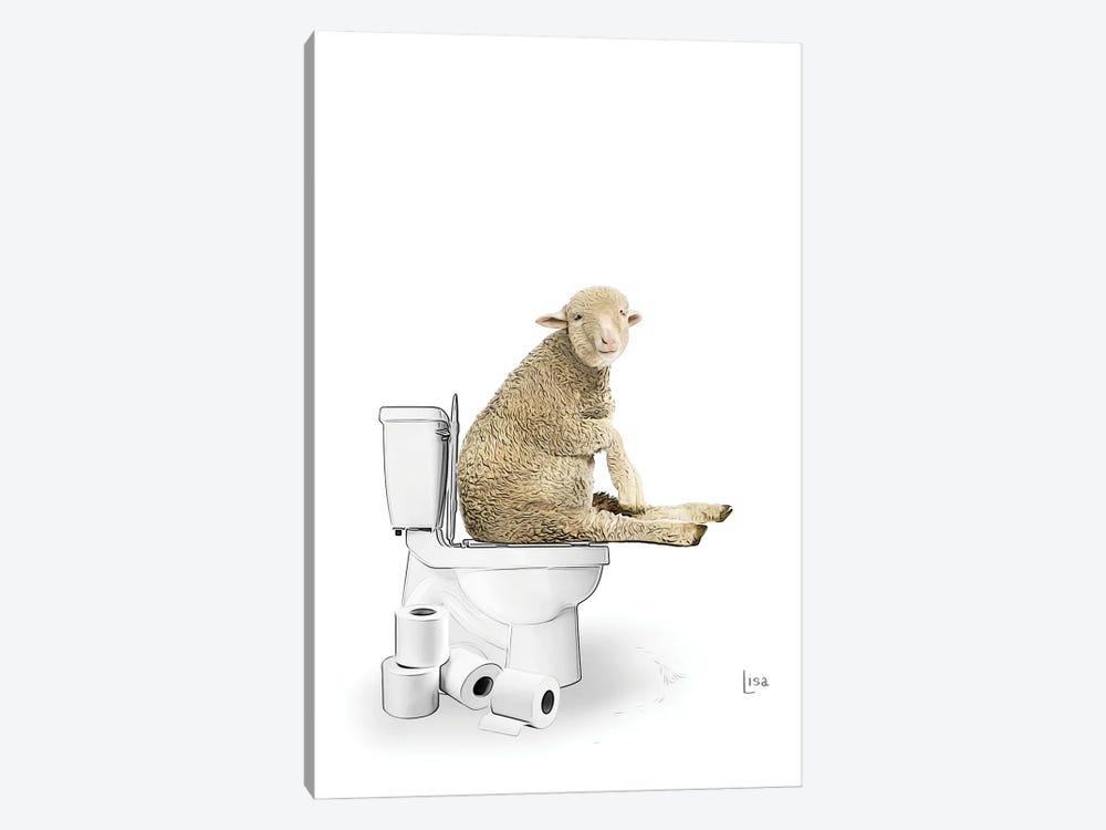 Color Sheep On The Toilet by Printable Lisa's Pets 1-piece Canvas Wall Art