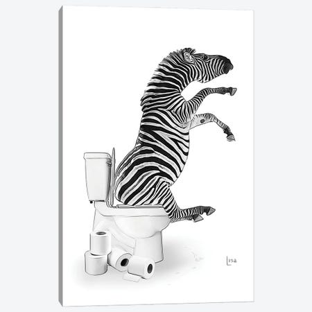 Zebra On The Toilet Canvas Print #LIP653} by Printable Lisa's Pets Canvas Print