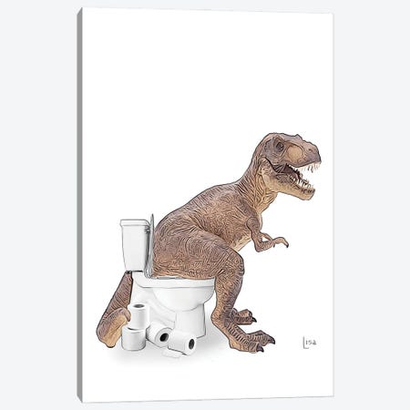 Color Trex On The Toilet Canvas Print #LIP655} by Printable Lisa's Pets Canvas Wall Art