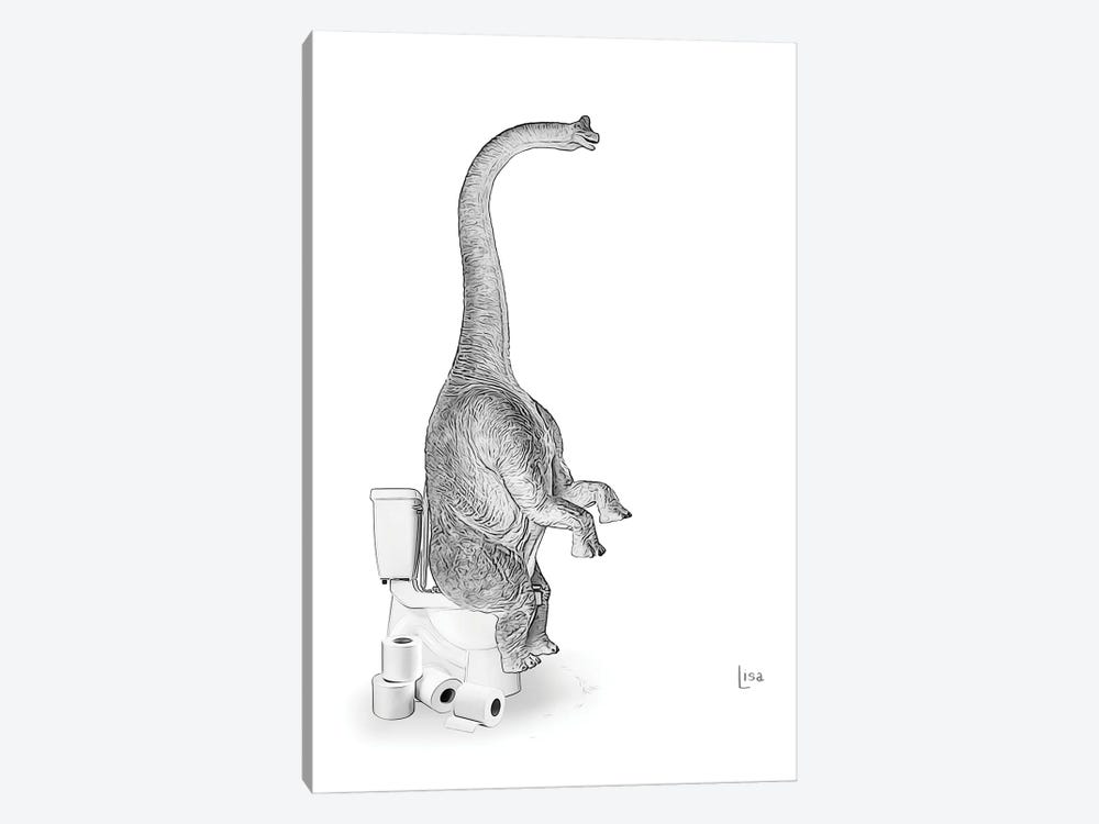 Apatosaurus Dino On The Toilet by Printable Lisa's Pets 1-piece Canvas Wall Art