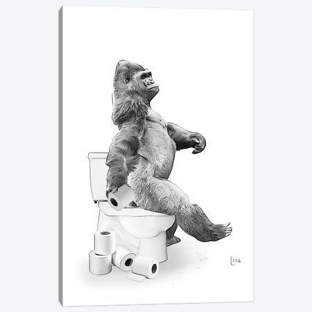 Gorilla On The Toilet Canvas Print #LIP657} by Printable Lisa's Pets Canvas Artwork