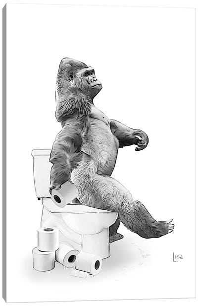 Gorilla On The Toilet Canvas Art Print - Gorilla Art