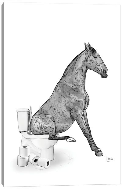 Horse On The Toilet Canvas Art Print - Printable Lisa's Pets