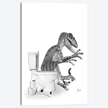Velociraptor Dino On The Toilet Canvas Print #LIP659} by Printable Lisa's Pets Canvas Art Print