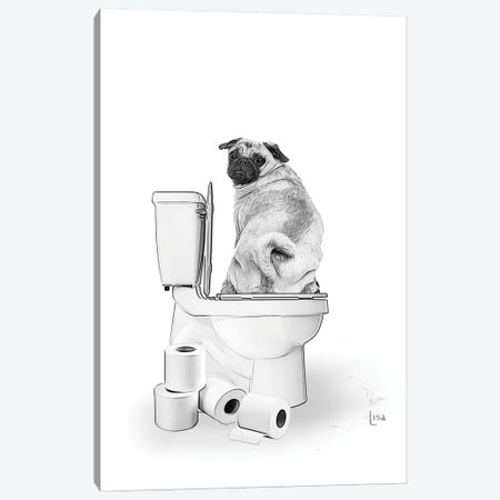 Pug Dog On The Toilet Canvas Print #LIP660} by Printable Lisa's Pets Canvas Art