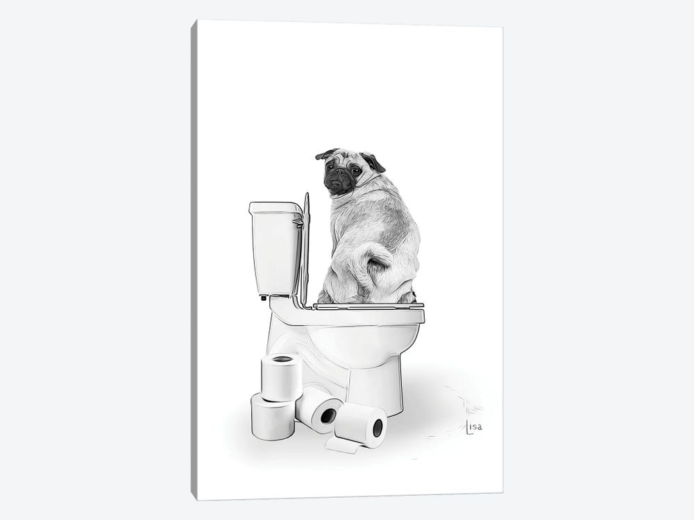 Pug Dog On The Toilet by Printable Lisa's Pets 1-piece Canvas Art Print
