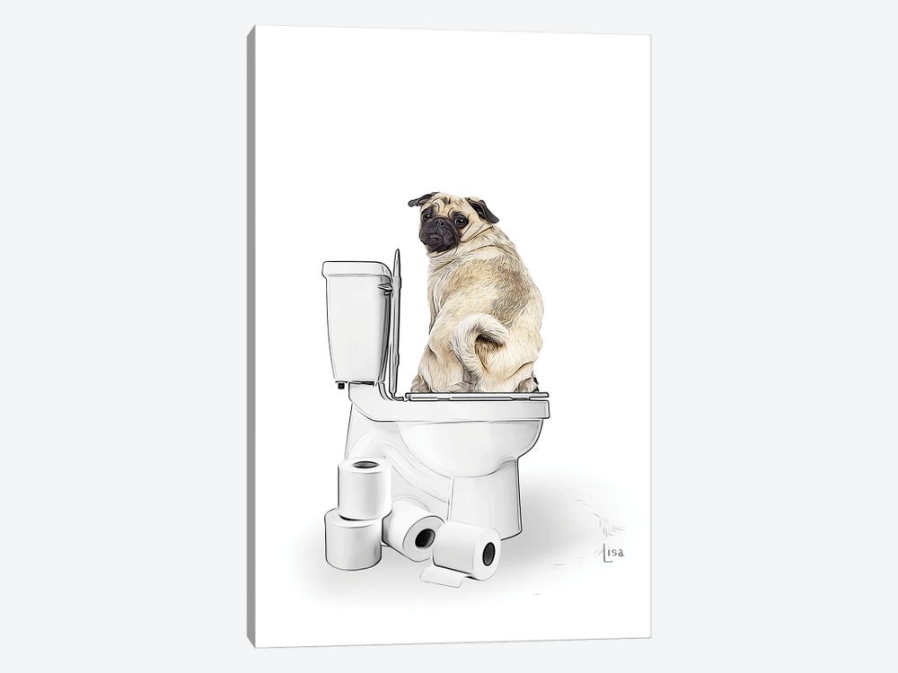 Color Pug Dog On The Toilet by Printable Lisa's Pets 1-piece Canvas Artwork
