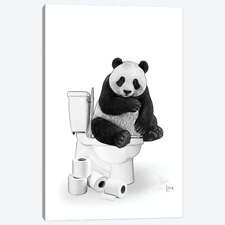 Panda On The Toilet Canvas Print #LIP662} by Printable Lisa's Pets Canvas Wall Art