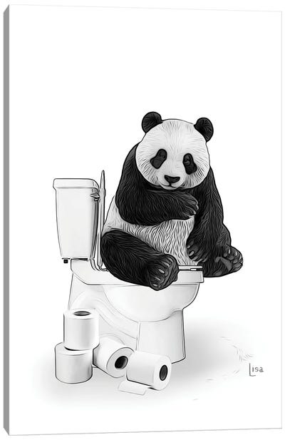 Panda On The Toilet Canvas Art Print - Printable Lisa's Pets