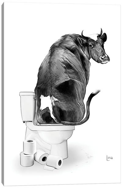 Black Cow On The Toilet Canvas Art Print - Printable Lisa's Pets