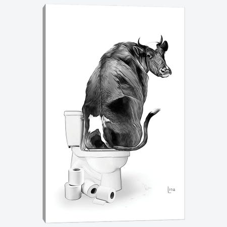 Black Cow On The Toilet Canvas Print #LIP663} by Printable Lisa's Pets Canvas Wall Art