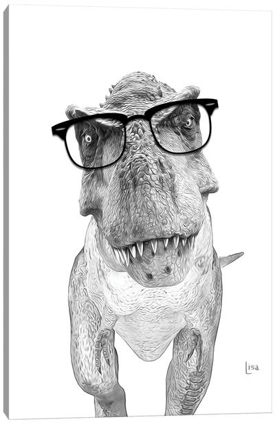 T-Rex Dinosaur With Black Glasses Canvas Art Print - Dinosaur Art