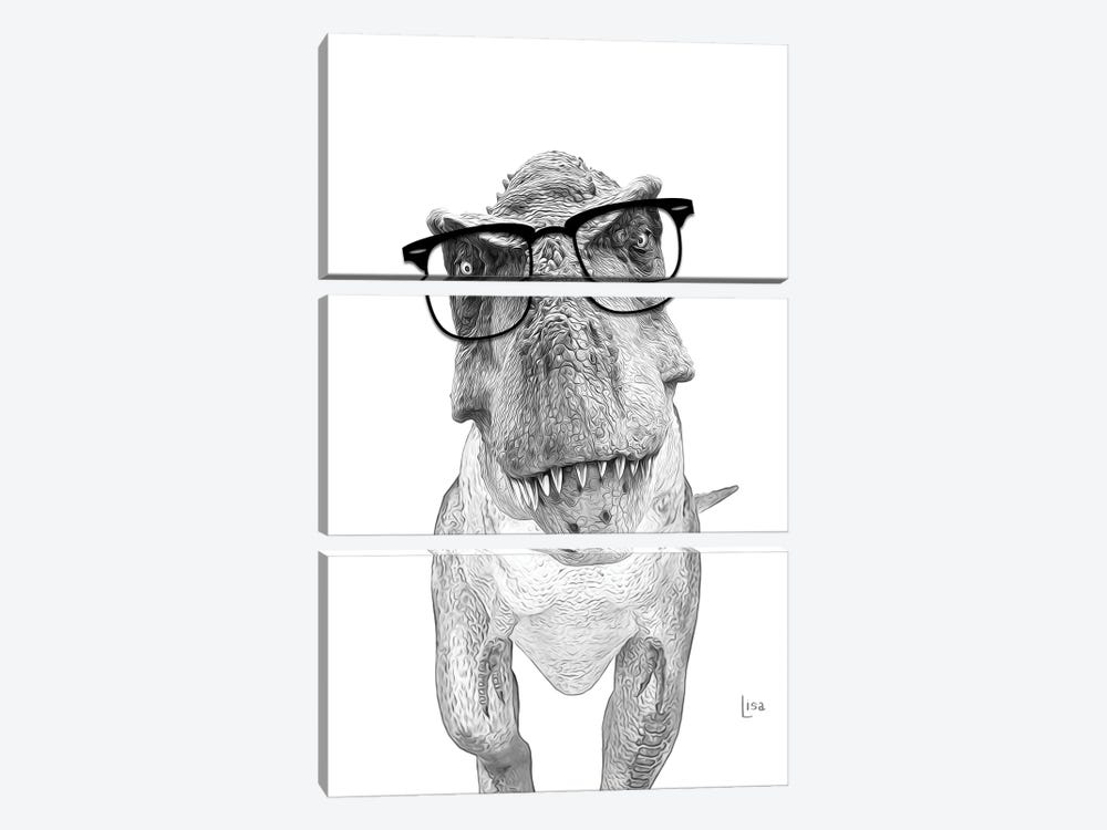T-Rex Dinosaur With Black Glasses by Printable Lisa's Pets 3-piece Canvas Print