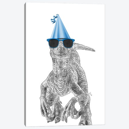 Velociraptor Dinosaur With Sunglasses And Party Hat Canvas Print #LIP665} by Printable Lisa's Pets Canvas Art Print