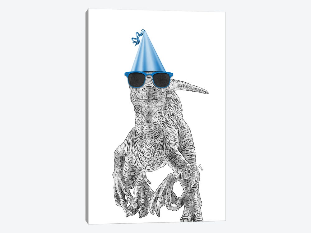 Velociraptor Dinosaur With Sunglasses And Party Hat by Printable Lisa's Pets 1-piece Canvas Wall Art
