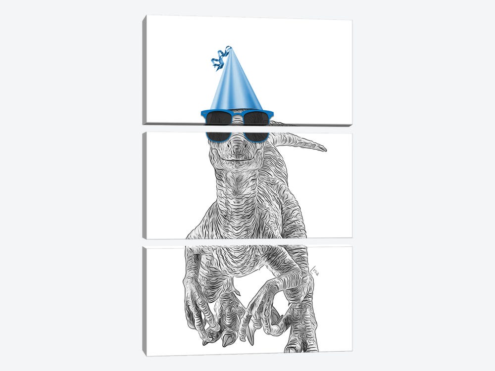 Velociraptor Dinosaur With Sunglasses And Party Hat by Printable Lisa's Pets 3-piece Canvas Art