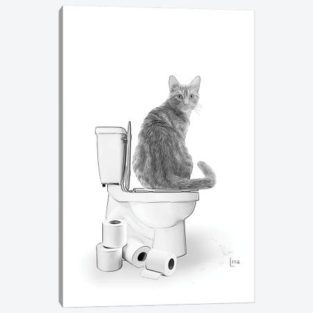 Surprised Cat On The Toilet Canvas Print #LIP666} by Printable Lisa's Pets Canvas Print