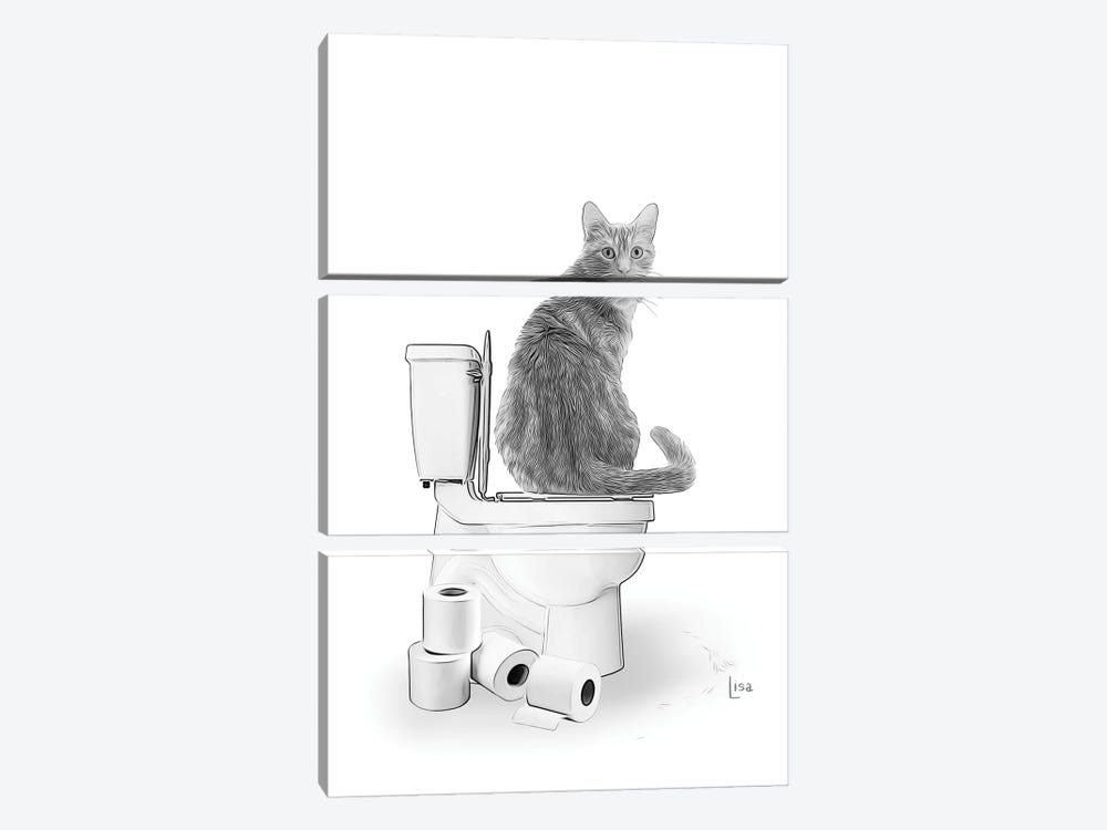 Surprised Cat On The Toilet by Printable Lisa's Pets 3-piece Canvas Print