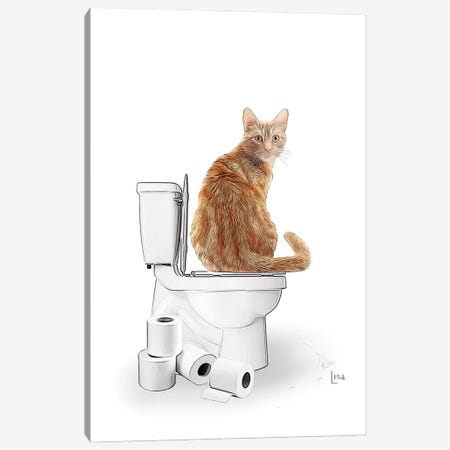 Color Surprised Cat On The Toilet Canvas Print #LIP667} by Printable Lisa's Pets Canvas Print