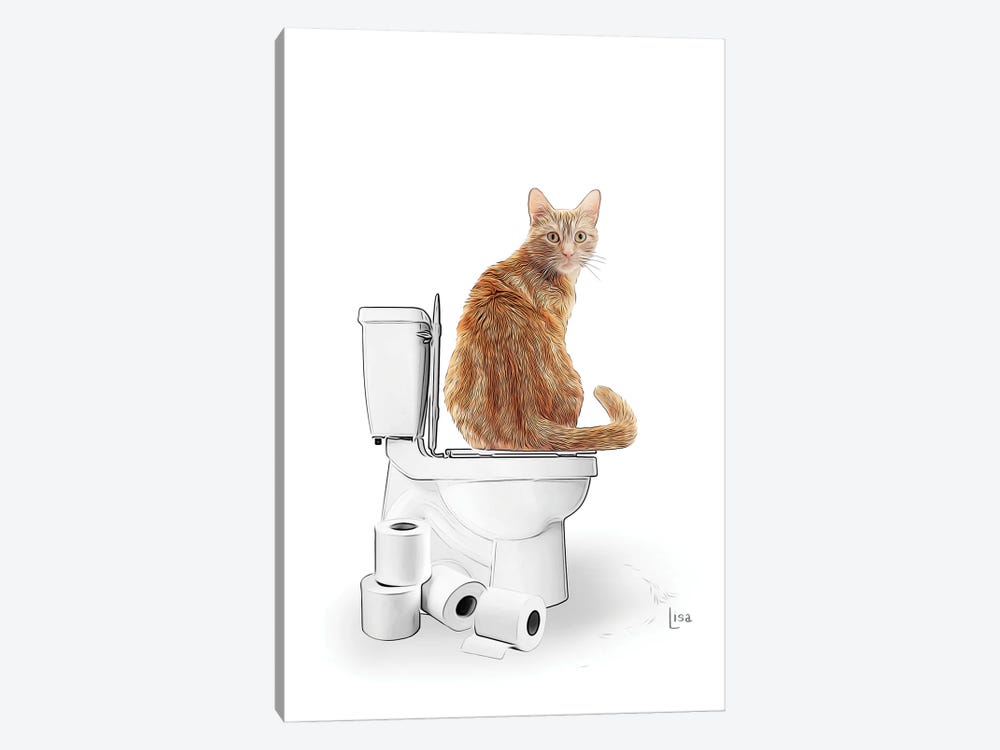 Color Surprised Cat On The Toilet by Printable Lisa's Pets 1-piece Canvas Artwork