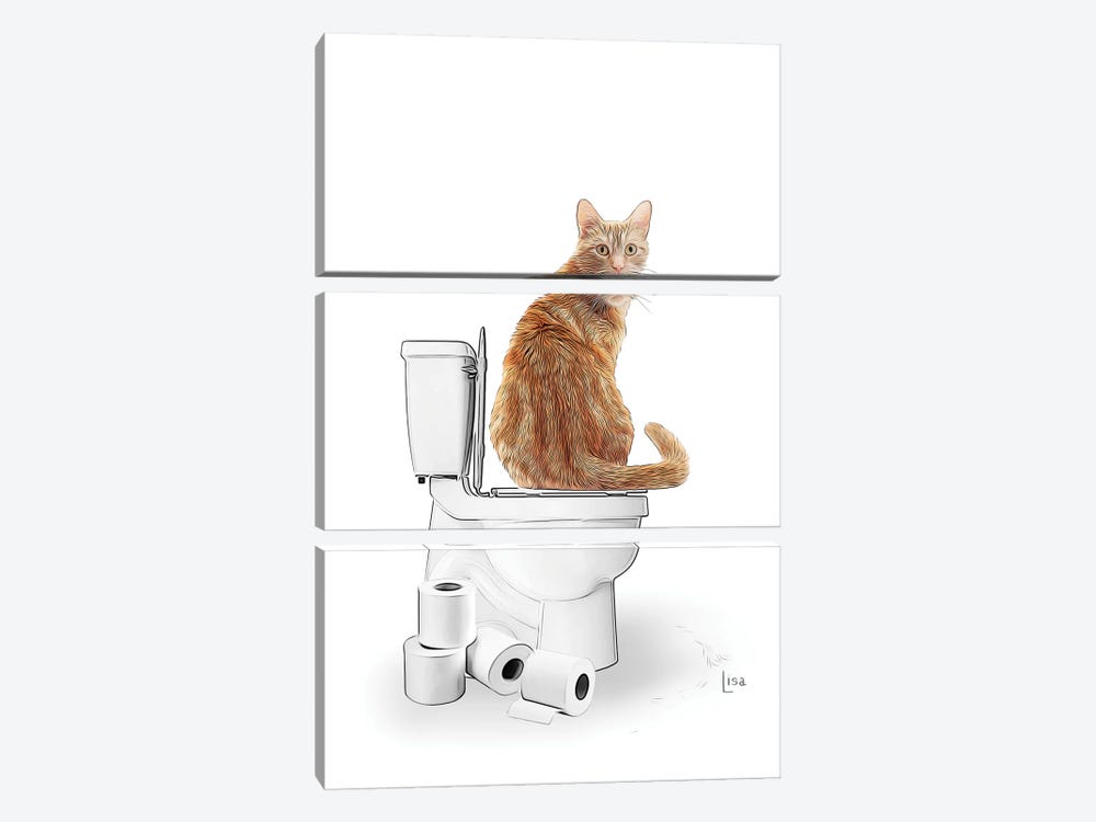Color Surprised Cat On The Toilet by Printable Lisa's Pets 3-piece Canvas Art