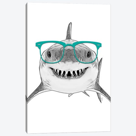 Shark With Teal Glasses Canvas Print #LIP668} by Printable Lisa's Pets Canvas Art