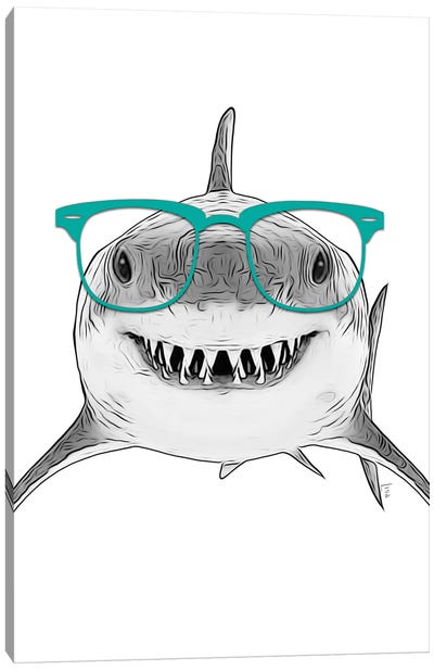 Shark With Teal Glasses Canvas Art Print - Shark Art