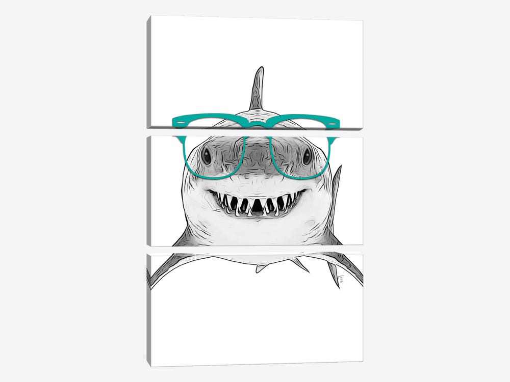 Shark With Teal Glasses by Printable Lisa's Pets 3-piece Canvas Print