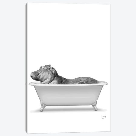 Hippo Bathing In The Bathtub Canvas Print #LIP669} by Printable Lisa's Pets Canvas Art