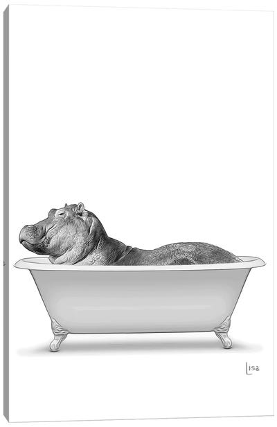 Hippo Bathing In The Bathtub Canvas Art Print - Hippopotamus Art