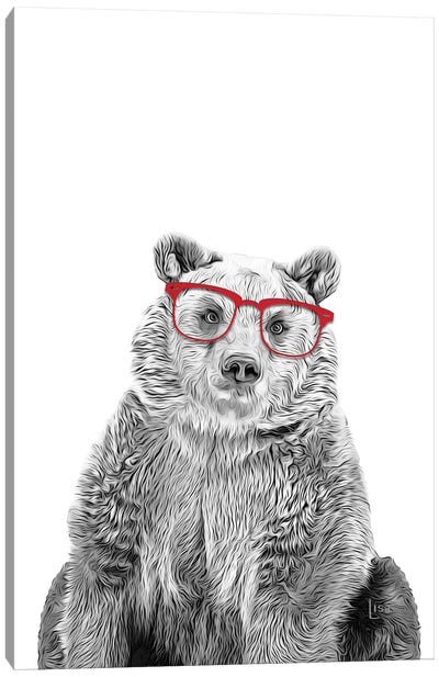 Bear With Red Glasses Canvas Art Print - Printable Lisa's Pets