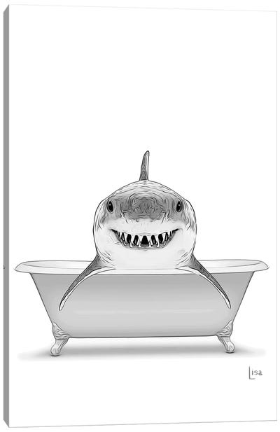 Smiling Shark In The Bathtub Canvas Art Print - Shark Art