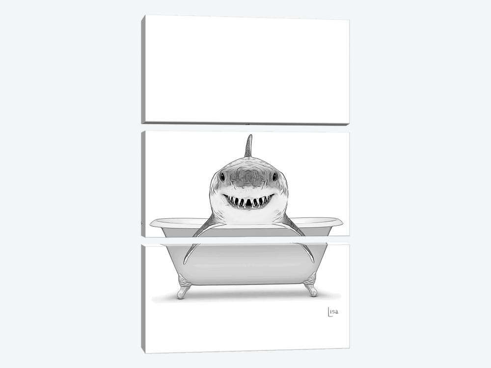 Smiling Shark In The Bathtub by Printable Lisa's Pets 3-piece Canvas Artwork