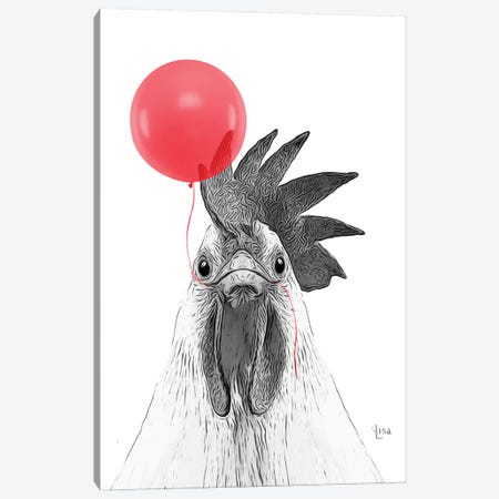 Chicken With Red Balloon Canvas Print #LIP671} by Printable Lisa's Pets Art Print