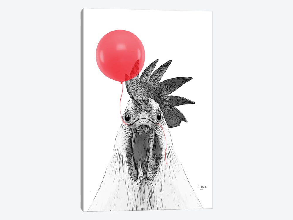 Chicken With Red Balloon by Printable Lisa's Pets 1-piece Canvas Print