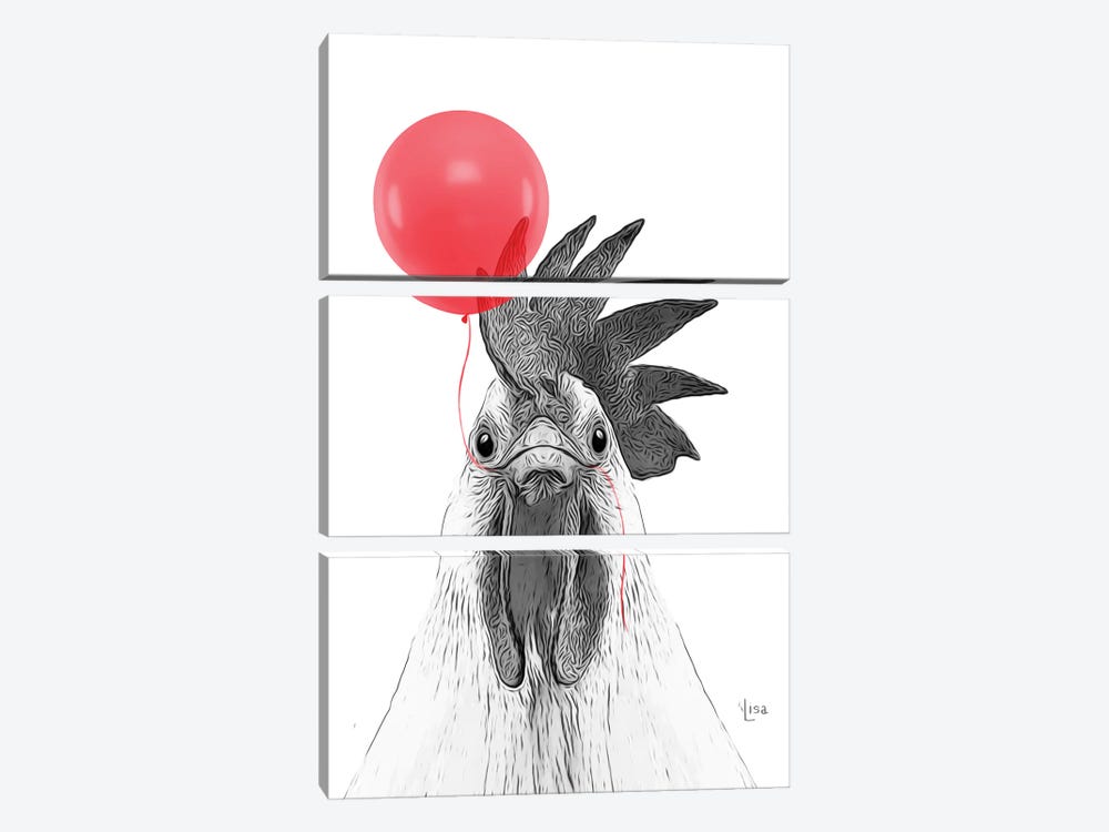 Chicken With Red Balloon by Printable Lisa's Pets 3-piece Art Print