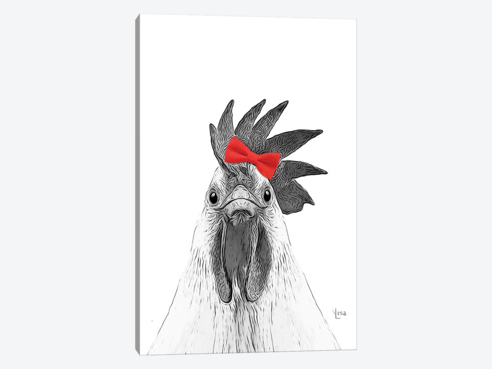 Chicken With Red Bow by Printable Lisa's Pets 1-piece Canvas Art