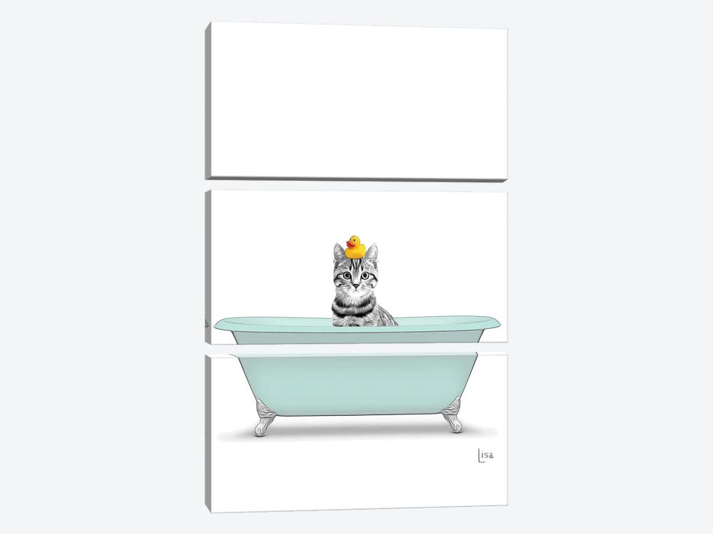 Cat In Mint Colored Bathtub by Printable Lisa's Pets 3-piece Art Print