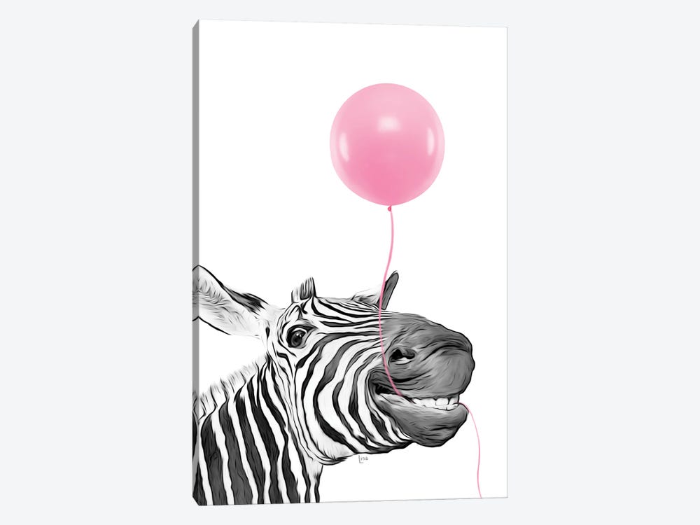 Smiling Zebra With Pink Balloon by Printable Lisa's Pets 1-piece Canvas Print