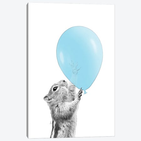 Squirrel With Blue Balloon Canvas Print #LIP676} by Printable Lisa's Pets Canvas Art