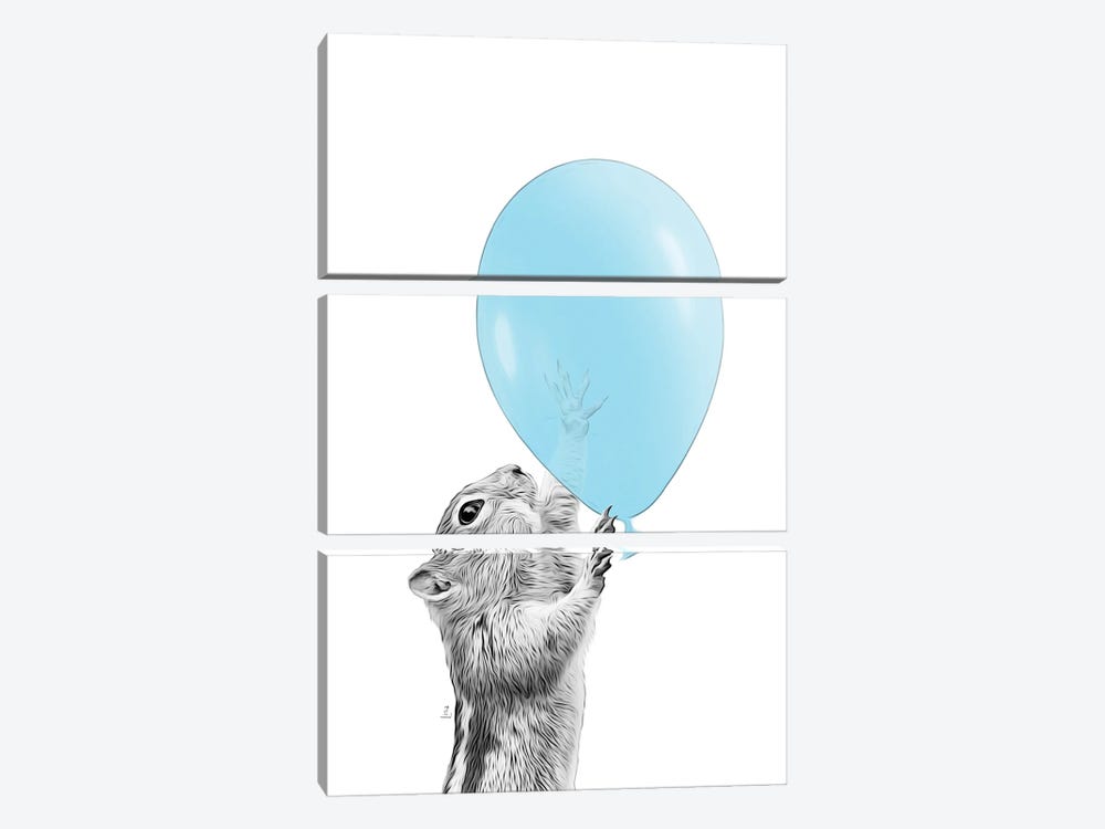 Squirrel With Blue Balloon by Printable Lisa's Pets 3-piece Canvas Wall Art