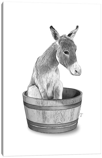 Donkey Bathing In The Tub Canvas Art Print - Donkey Art