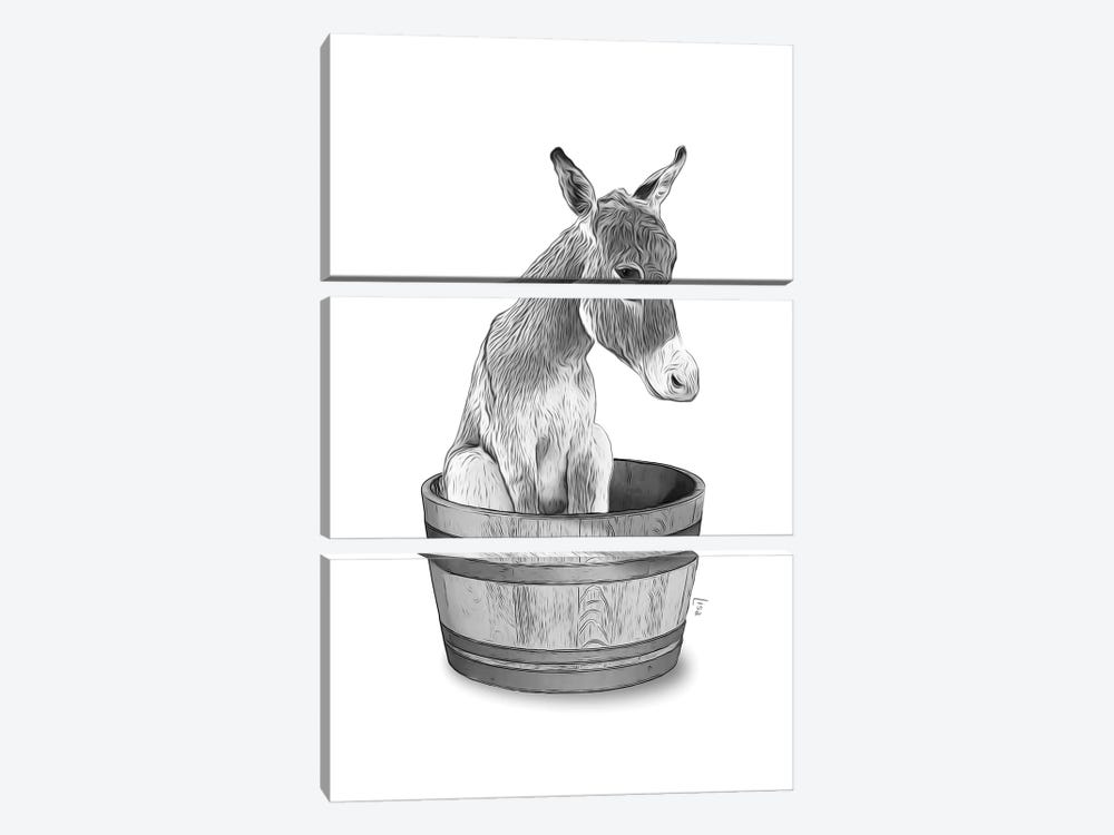 Donkey Bathing In The Tub by Printable Lisa's Pets 3-piece Art Print