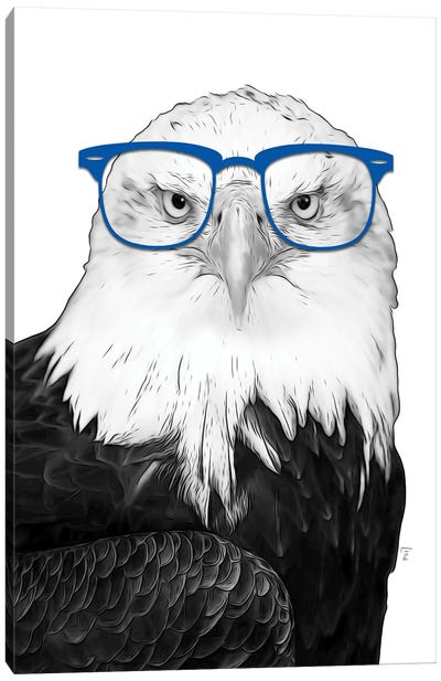 Eagle With Blue Glasses Canvas Art Print - Printable Lisa's Pets