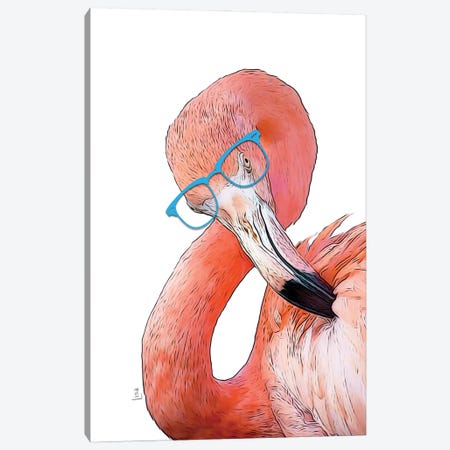Pink Flamingo With Blue Glasses Canvas Print #LIP681} by Printable Lisa's Pets Canvas Artwork