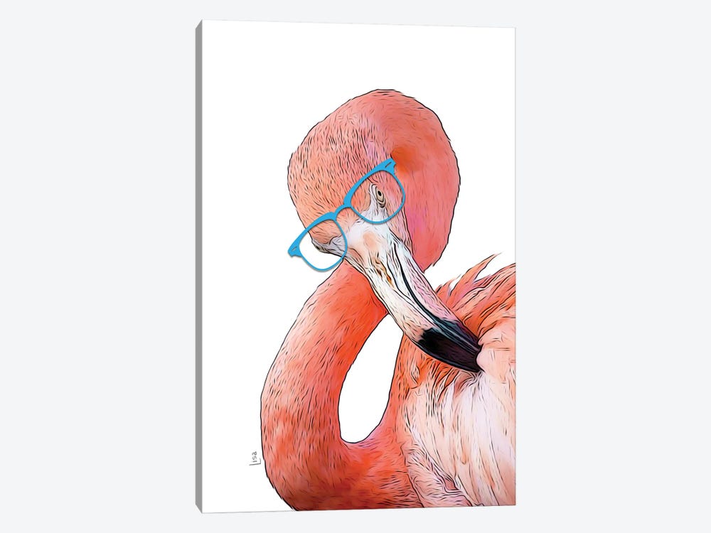 Pink Flamingo With Blue Glasses by Printable Lisa's Pets 1-piece Canvas Artwork