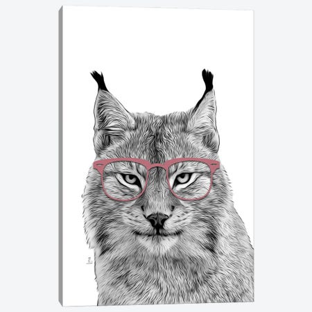 Bobcat With Pink Glasses Canvas Print #LIP683} by Printable Lisa's Pets Canvas Artwork