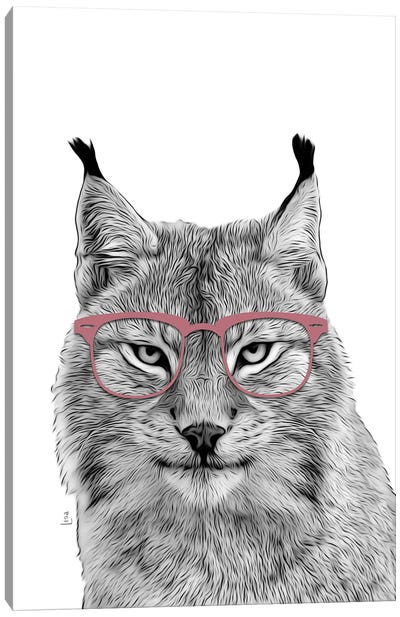 Bobcat With Pink Glasses Canvas Art Print - Office Humor