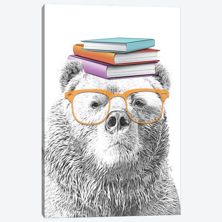 Bear With Orange Glasses And Books On The Head Canvas Print #LIP684} by Printable Lisa's Pets Art Print