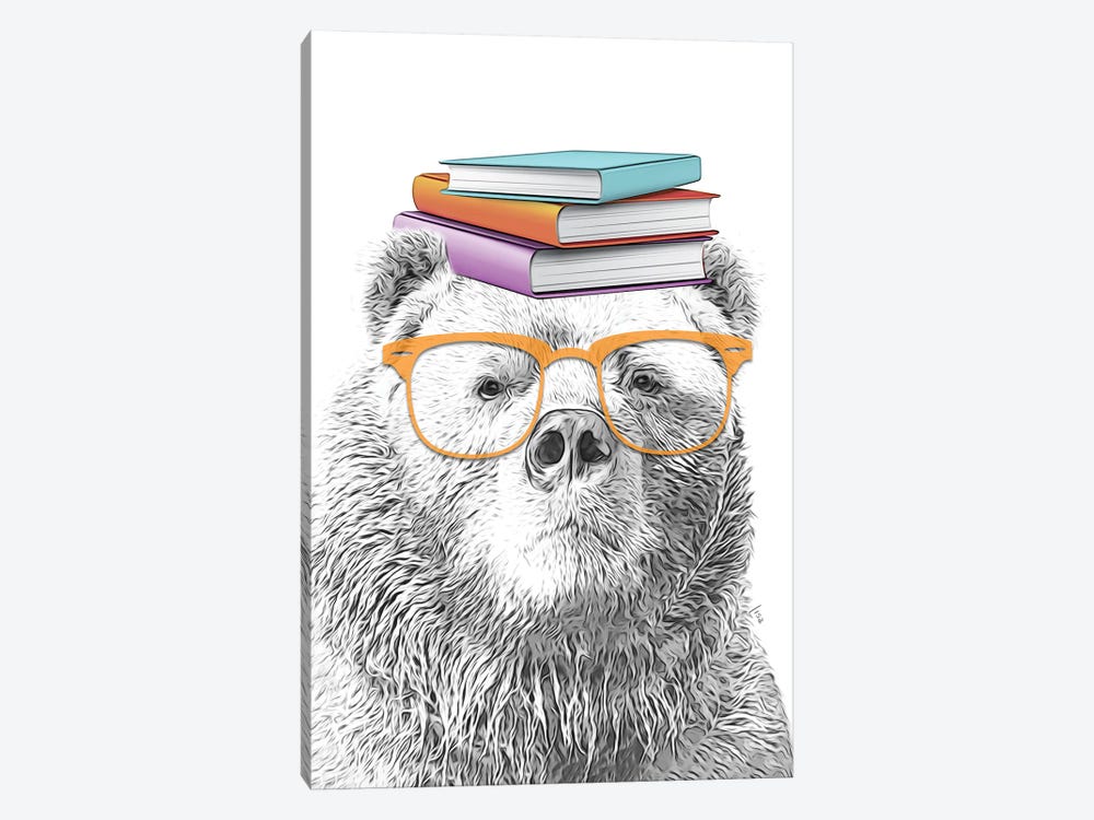Bear With Orange Glasses And Books On The Head by Printable Lisa's Pets 1-piece Art Print